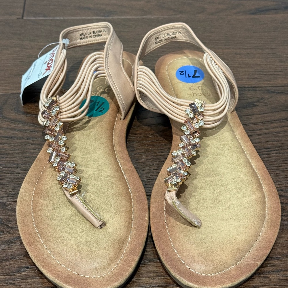 Women’s Flat Elastic Ankle Strap Beaded Gladiator Sandals